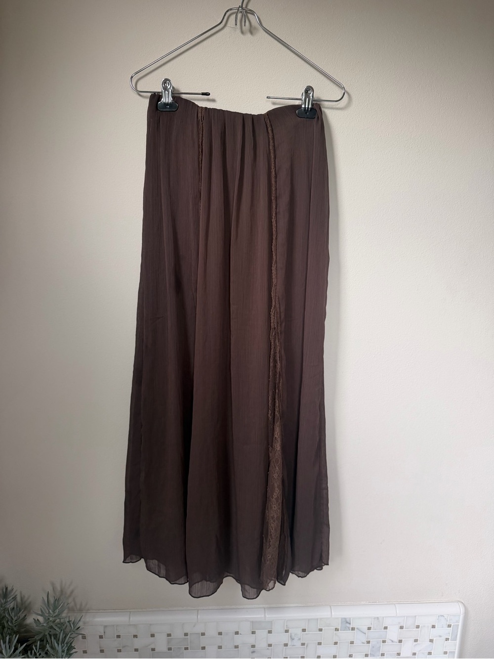 Zara Chocolate Brown Maxi Skirt with Lace Panel